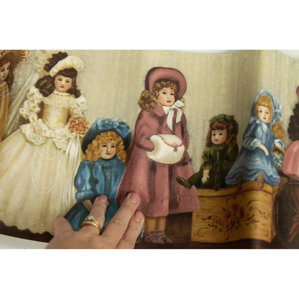 Victorian Porcelain Doll Wallpaper Border Vintage Rocking Horse 10